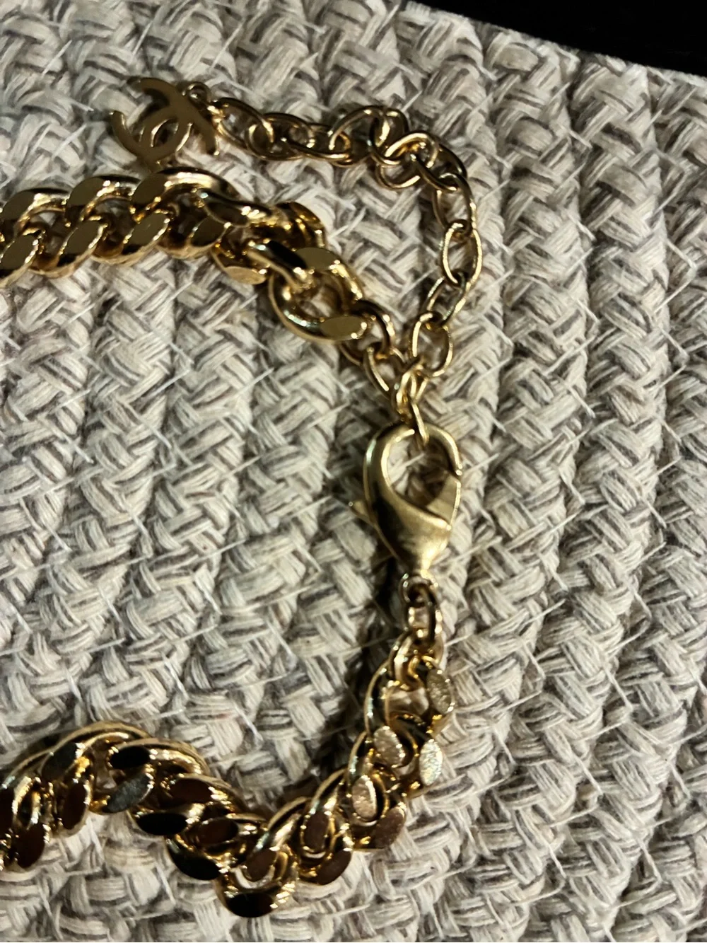 CHANEL Boy Gold Chain Necklace with strass Crystal Tag